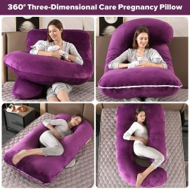 Elover Pregnancy Pillows,U Shaped Full Body Pillow for Sleeping Support,57 Inch Maternity Pillow for Pregnant Women with Removable Cover(Velvet,Dark Purple)