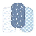Cambria Baby 100% Organic Cotton Jersey Fitted Bassinet Sheets for Boy. 3 Pk Adapts to Oval, Hourglass & Rectangle Shaped Bassinet Pads. Fits Halo, Snoo, Graco, and Most other Standard Size Bassinets.
