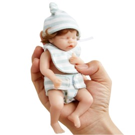 Guaber Reborn Baby Dolls, 6 Inch Mini Realistic Newborn Baby Girl Doll with Curly Rooted Hair 2 Clothes, Lifelike Reborn Doll Silicon Full Body