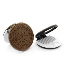 AKOAK Makeup Mirror, Cute Cookie Shaped Design Mirror with Comb, Portable Chocolate Makeup Mirror, 2 Pieces