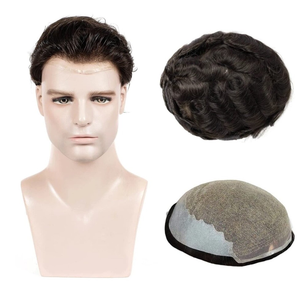 LLWear Toupee for Men with Human Hair System for Men 8x10 inch Soft French Lace Cap with 2 inch Clearly PU in Back Mens Hair Piece Men\'s Toupee Hair Replacement System 1B(Off Black Color) LLWear Toupee for Men with Human Hair System for Men 8x10 inch Soft French Lace Cap with 2 inch Clearly PU in Back Mens Hair Piece Men\'s Toupee Hair Replacement System 1B(Off Black Color)