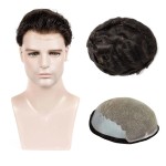 LLWear Toupee for Men with Human Hair System for Men 8x10 inch Soft French Lace Cap with 2 inch Clearly PU in Back Mens Hair Piece Men\'s Toupee Hair Replacement System 1B(Off Black Color)