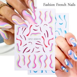 French Nail Art Stickers 3D Self-Adhesive Nail Decals Design, Colorful Wavy Line Heart Nail Decoration Holographic Elegant Chains Nail Sticker, Women Girls Manicure Tips Supplies Nail Decal(14 Sheets) French Nail Art Stickers 3D Self-Adhesive Nail Decals Design, Colorful Wavy Line Heart Nail Decoration Holographic Elegant Chains Nail Sticker, Women Girls Manicure Tips Supplies Nail Decal(14 Sheets)