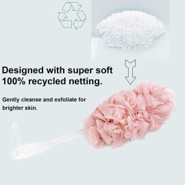 PPHAO - Loofah on a Stick for Men & Women - Bath Brush with Long Handle - Plastic Loofah Sponge - 2Pack in Green & Pink