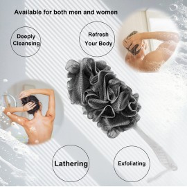 PPHAO - Black Loofah - Charcoal Loofah on a Stick - Back Bath Brush Long Handle - Back Loofah for Shower for Men and Women - Loofah Sponge - 1Pack
