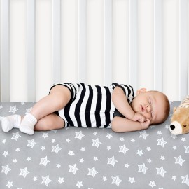 Crib Sheets for Boys or Girls 2 Pack, Fitted Crib Sheet for Standard Size Crib and Toddler Mattresses, Soft and Breathable Material, Grey & White