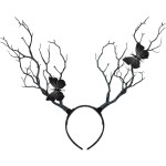 Lurrose Tree Branches Butterfly Headband Christmas Fairy Witch Tree Branches Antlers Headband Halloween Cosplay Prop Vintage Hair Accessories Gothic Headpiece Black