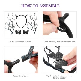 Lurrose Tree Branches Butterfly Headband Christmas Fairy Witch Tree Branches Antlers Headband Halloween Cosplay Prop Vintage Hair Accessories Gothic Headpiece Black Lurrose Tree Branches Butterfly Headband Christmas Fairy Witch Tree Branches Antlers Headband Halloween Cosplay Prop Vintage Hair Accessories Gothic Headpiece Black