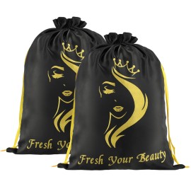 2PCS Satin Wig Bags Storage for Multiple Wigs Soft Silky Pouches with Drawstring Hair Packaging Bags for Wigs, Bundles,Hair Extensions,Tools, business gift bags Black)
