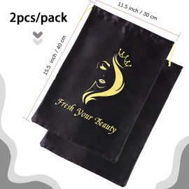 2PCS Satin Wig Bags Storage for Multiple Wigs Soft Silky Pouches with Drawstring Hair Packaging Bags for Wigs, Bundles,Hair Extensions,Tools, business gift bags Black) 2PCS Satin Wig Bags Storage for Multiple Wigs Soft Silky Pouches with Drawstring Hair Packaging Bags for Wigs, Bundles,Hair Extensions,Tools, business gift bags Black)