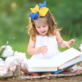 6PCS 8 Large Cheer Hair Bows Ponytail Holder, Rhinestones Cheerleader Bows with Elastic Band Hair Tie Handmade for Cheerleading Teen Girls College Sports (Yellow/Royal Blue) 6PCS 8 Large Cheer Hair Bows Ponytail Holder, Rhinestones Cheerleader Bows with Elastic Band Hair Tie Handmade for Cheerleading Teen Girls College Sports (Yellow/Royal Blue)