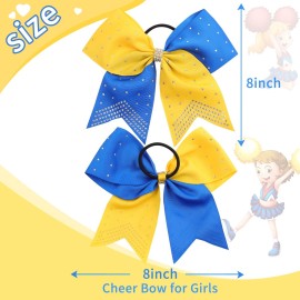 6PCS 8 Large Cheer Hair Bows Ponytail Holder, Rhinestones Cheerleader Bows with Elastic Band Hair Tie Handmade for Cheerleading Teen Girls College Sports (Yellow/Royal Blue) 6PCS 8 Large Cheer Hair Bows Ponytail Holder, Rhinestones Cheerleader Bows with Elastic Band Hair Tie Handmade for Cheerleading Teen Girls College Sports (Yellow/Royal Blue)