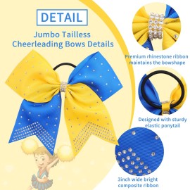 6PCS 8 Large Cheer Hair Bows Ponytail Holder, Rhinestones Cheerleader Bows with Elastic Band Hair Tie Handmade for Cheerleading Teen Girls College Sports (Yellow/Royal Blue) 6PCS 8 Large Cheer Hair Bows Ponytail Holder, Rhinestones Cheerleader Bows with Elastic Band Hair Tie Handmade for Cheerleading Teen Girls College Sports (Yellow/Royal Blue)