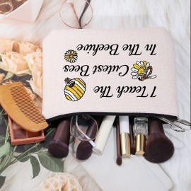 MEIKIUP Bee Keeper Teacher Makeup Bag Bee Teacher Gift Bumblebee Honeybee Gift I Teach The Cutest Bees In The Beehive Cosmetic Bag(Teach The Cutest Bees bag)