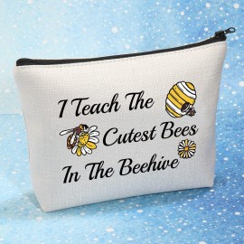MEIKIUP Bee Keeper Teacher Makeup Bag Bee Teacher Gift Bumblebee Honeybee Gift I Teach The Cutest Bees In The Beehive Cosmetic Bag(Teach The Cutest Bees bag)