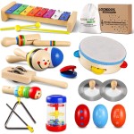 LOOIKOOS Toddler Musical Instruments Set Wooden Percussion Instruments Xylophone Toy for Kids Montessori Toys for 1 Year Old Boys Girls with Maracas Easter Eggs