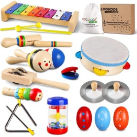 LOOIKOOS Toddler Musical Instruments Set Wooden Percussion Instruments Xylophone Toy for Kids Montessori Toys for 1 Year Old Boys Girls with Maracas Easter Eggs