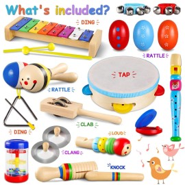 LOOIKOOS Toddler Musical Instruments Set Wooden Percussion Instruments Xylophone Toy for Kids Montessori Toys for 1 Year Old Boys Girls with Maracas Easter Eggs