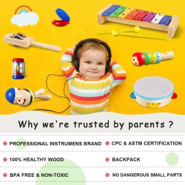 LOOIKOOS Toddler Musical Instruments Set Wooden Percussion Instruments Xylophone Toy for Kids Montessori Toys for 1 Year Old Boys Girls with Maracas Easter Eggs