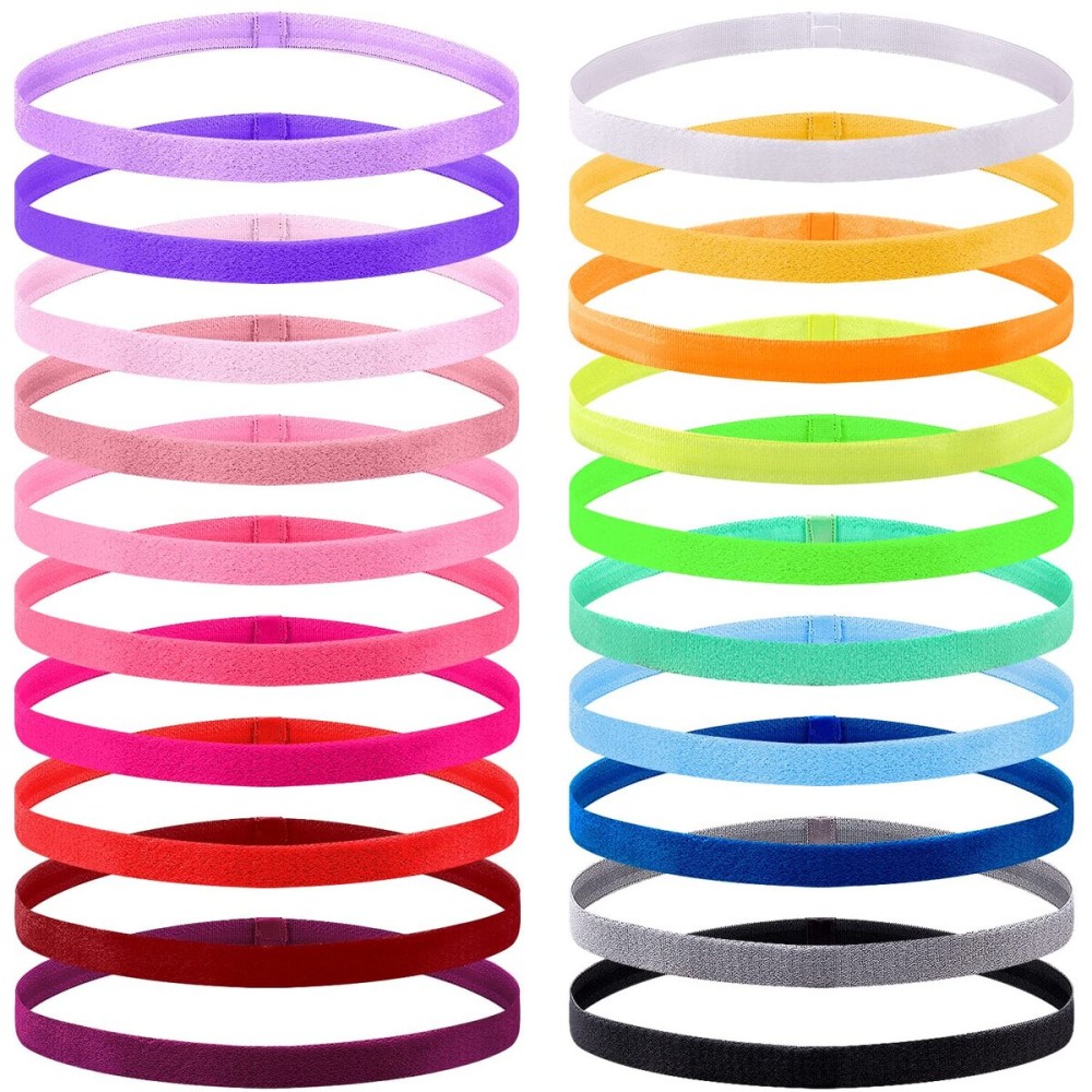 Duufin 20 Pieces Non-Slip Elastic Headbands Workout Headband Colorful Sweatband Fashion Yoga, Running Sport Headbands for Women, Men and Girls, 20 Colors Iridescence