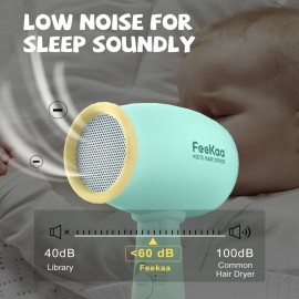 Feekaa Kids Hair Dryer, Low Noise Gentle Heat for Kids Skin, Gift for Children\'s Birthday, Christmas, Yellow-Green