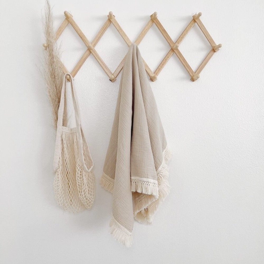 Muslin Cotton Baby Receiving Blanket with Fringe, Boho Bohemian Tassels, Nursery Decor, Boy or Girl Unisex Swaddle Wrap, Use as Throw or Nursing Fringed Blankets (Tan)