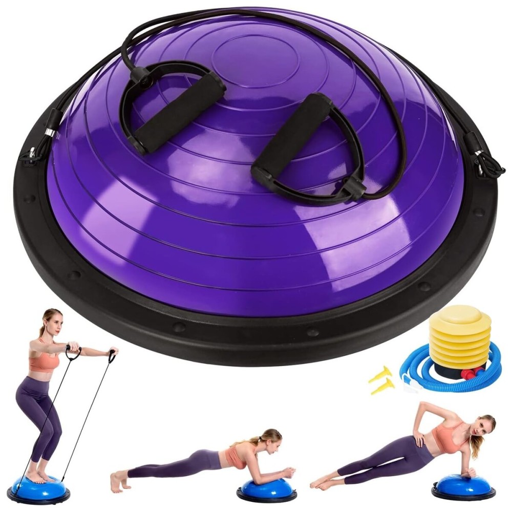 Half Balance Ball Trainer, Half Yoga Exercise Ball with Resistance Bands and Foot Pump, Balance Trainer for Stability Training, Strength Exercise Fitness, Home Gym Workout Equipment Half Balance Ball Trainer, Half Yoga Exercise Ball with Resistance Bands and Foot Pump, Balance Trainer for Stability Training, Strength Exercise Fitness, Home Gym Workout Equipment