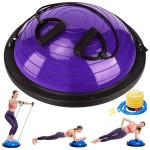 Half Balance Ball Trainer, Half Yoga Exercise Ball with Resistance Bands and Foot Pump, Balance Trainer for Stability Training, Strength Exercise Fitness, Home Gym Workout Equipment
