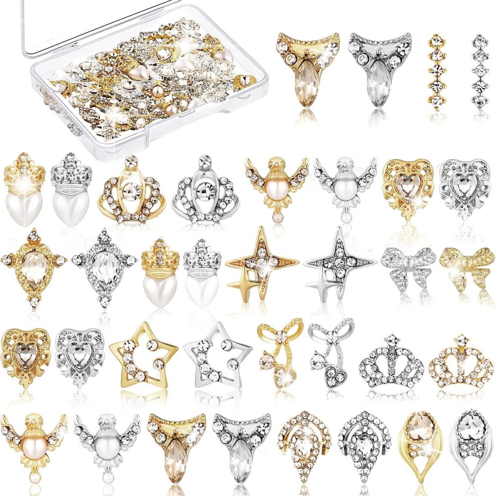 36 Pcs 3D Nail Charms Heart Nail Art Rhinestones Gold Silver Nail Jewelry Pearl Crystal Diamonds Rhinestones Gems for Beauty Manicure Nails Jewelry Making (Crown Style) 36 Pcs 3D Nail Charms Heart Nail Art Rhinestones Gold Silver Nail Jewelry Pearl Crystal Diamonds Rhinestones Gems for Beauty Manicure Nails Jewelry Making (Crown Style)
