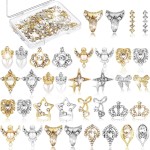 36 Pcs 3D Nail Charms Heart Nail Art Rhinestones Gold Silver Nail Jewelry Pearl Crystal Diamonds Rhinestones Gems for Beauty Manicure Nails Jewelry Making (Crown Style)