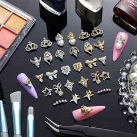 36 Pcs 3D Nail Charms Heart Nail Art Rhinestones Gold Silver Nail Jewelry Pearl Crystal Diamonds Rhinestones Gems for Beauty Manicure Nails Jewelry Making (Crown Style) 36 Pcs 3D Nail Charms Heart Nail Art Rhinestones Gold Silver Nail Jewelry Pearl Crystal Diamonds Rhinestones Gems for Beauty Manicure Nails Jewelry Making (Crown Style)