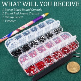 3440PCS 6 Sizes Black and Red Glass Crystal Kit with Pickup Pen + Tweezer Tools for Iridescent Shine Nail Art Manicure Makeup DIY Deco Flatback Round Bead Rhinestone Gem Jewelry Diamond 3440PCS 6 Sizes Black and Red Glass Crystal Kit with Pickup Pen + Tweezer Tools for Iridescent Shine Nail Art Manicure Makeup DIY Deco Flatback Round Bead Rhinestone Gem Jewelry Diamond