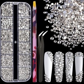 6 Sizes Transparent White Silver Glass Crystal Kit with Pickup Pen + Tweezer Tools for Shine Nail Art Manicure Makeup DIY Decoration Flatback Round Rhinestone Gem Jewelry Diamond 6 Sizes Transparent White Silver Glass Crystal Kit with Pickup Pen + Tweezer Tools for Shine Nail Art Manicure Makeup DIY Decoration Flatback Round Rhinestone Gem Jewelry Diamond