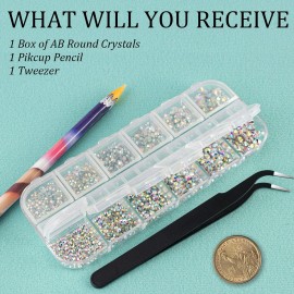 6 Sizes AB Glass Crystal Kit with Pickup Pen + Tweezer Tools for Iridescent Shine Nail Art Manicure Makeup DIY Decoration Flatback Round Rhinestone Gem Jewelry Diamond 6 Sizes AB Glass Crystal Kit with Pickup Pen + Tweezer Tools for Iridescent Shine Nail Art Manicure Makeup DIY Decoration Flatback Round Rhinestone Gem Jewelry Diamond