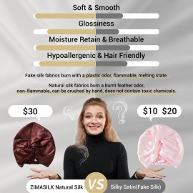 ZIMASILK 22 Momme 100% Mulberry Silk Bonnet for Sleeping & Women Hair Care, Highest Grade 6A Silk Hair wrap for Sleeping with Premium Elastic Stay On Head (1Pc, Burgundy)