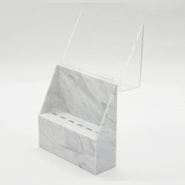Tweezers Holder Shelf, Dust-proof Tweezer Stand, 6-Hole Acrylic Tweezers Display Stand, Storage Rack Eyelash Extension Box with Dust Cover for Salon (White Marble)