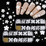 JERCLITY 2 Boxes 3D Flowers for Nails White Flower Nail Charms Mixed Size Nail Jewelry Pearl Nail Charms for Acrylic Nails Art with Tweezers And Picker Pencil