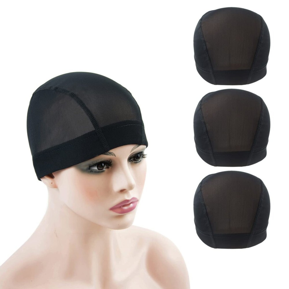 3 Pcs Mesh Cap Wig Caps for Making Wig Stretchy Wig Cap with Wide Elastic Band (Black Mesh Cap S)
