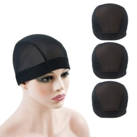 3 Pcs Mesh Cap Wig Caps for Making Wig Stretchy Wig Cap with Wide Elastic Band (Black Mesh Cap S)