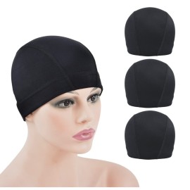 YTBYT 3 Pcs Dome Cap Wig Caps for Making Wig Stretchy Wig Cap with Wide Elastic Band (Black Dome Cap S)