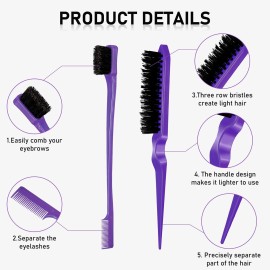Remerry Nylon Hair Brush Set for Women & Girls, 12 Pieces Including 3 Row Salon Teasing Brushes, Double Sided Hair Edge Brush, Rat Tail Combs, Duckbill Clips - Purple Remerry Nylon Hair Brush Set for Women & Girls, 12 Pieces Including 3 Row Salon Teasing Brushes, Double Sided Hair Edge Brush, Rat Tail Combs, Duckbill Clips - Purple