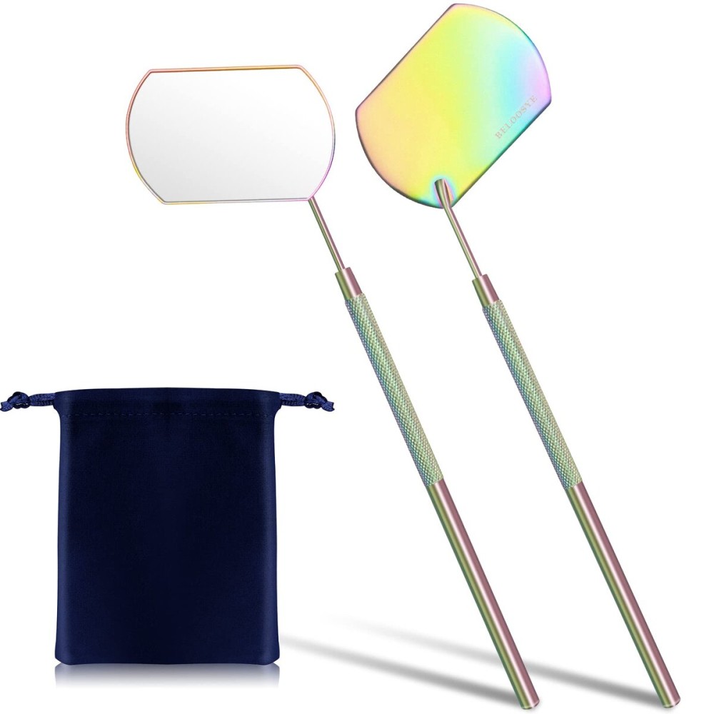 2 PCS Large Lash Mirror for Eyelash Extension Supplies+1 PCS Storage Bag,Stainless Steel Light-weight Detachable Eyelash Mirror for Extensions,Makeup Inspection Mirror for Lash Tech Supplies(Rainbow)