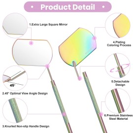 2 PCS Large Lash Mirror for Eyelash Extension Supplies+1 PCS Storage Bag,Stainless Steel Light-weight Detachable Eyelash Mirror for Extensions,Makeup Inspection Mirror for Lash Tech Supplies(Rainbow)