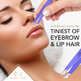 Majestic Bombay Fine Point + Slant Tweezers for Women and Men - Splinter Ticks, Facial, Brow and Ingrown Hair Removal-Sharp, Needle Nose, Surgical Tweezers Precision best tweezers for chin hair