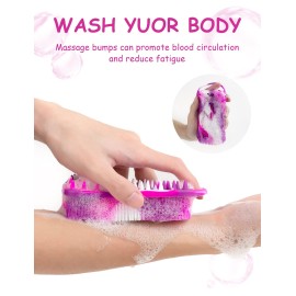 BSROLUNA Silicone Exfoliating Body Scrubber Loofah Silicone Scalp Massager Shampoo Brush Soft Body Scrubbers for Use in Shower Lathers Well Easy to Clean 2 in 1 (1 Pack Camouflage Purple)