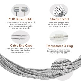 SIMEIQI Bike Brake Cable Set - Black Stainless Steel & PVC - Includes Cables, Housing, End Caps, Ferrules, O Rings & More - 4.3m Total Length