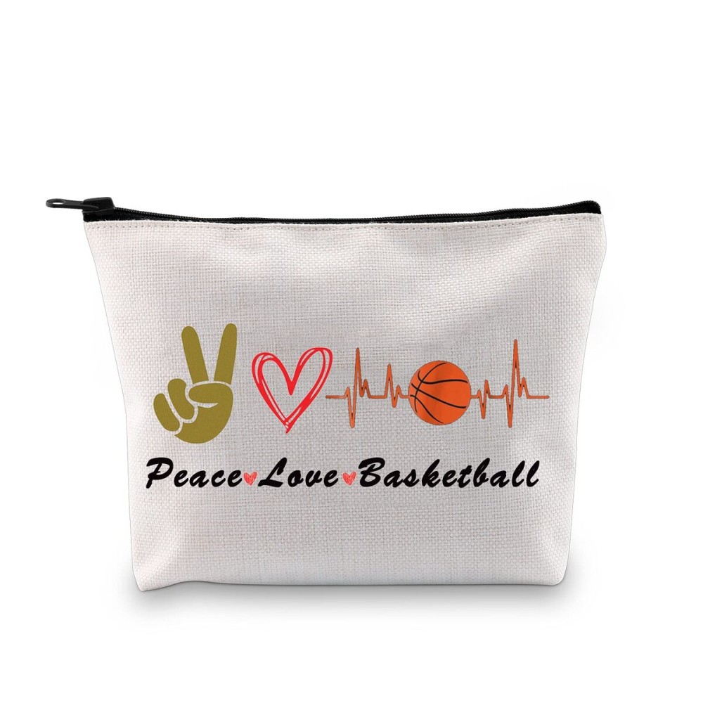 PXTIDY Basketball Makeup Bag Peace Love Basketball Makeup Zipper Pouch Gifts for Basketball Players Team(Beige)