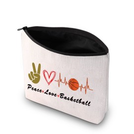 PXTIDY Basketball Makeup Bag Peace Love Basketball Makeup Zipper Pouch Gifts for Basketball Players Team(Beige)
