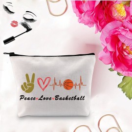 PXTIDY Basketball Makeup Bag Peace Love Basketball Makeup Zipper Pouch Gifts for Basketball Players Team(Beige)