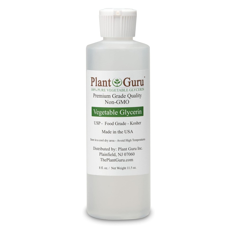 Plant Guru Vegetable Glycerine/Glycerin 8 oz. USP Food Grade Kosher - Great For Skin, Hair, Face, Body, Crafts And DIY Soap Making.